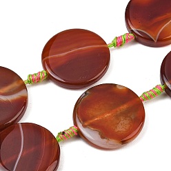 Saddle Brown Natural Banded Agate Coin Beads Strands, Dyed & Heated, Flat Round, Saddle Brown, 29~30.5x7~7.5mm, Hole: 2mm, about 10pcs/strand, 15.20~15.55''(38.6~39.5cm)