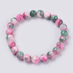 Pale Violet Red Natural Jade Beaded Stretch Bracelet, Dyed, Round, Pale Violet Red, 2 inch(5cm), beads: 10mm