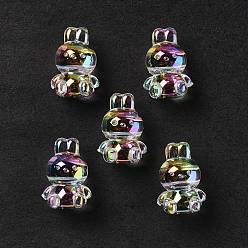 Clear AB UV Plating Rainbow Iridescent Acrylic Beads, Rabbit, Clear AB, 18x12x10.5mm, Hole: 2.6mm