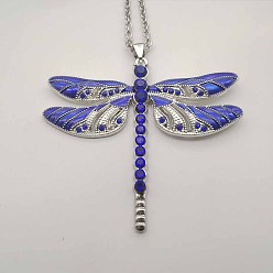 Синий Винтажные роскошные ожерелья-подвески в виде стрекозы с кристаллами из цинкового сплава и эмалью, платина, синие