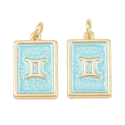 Gemini Brass Enamel Pendants, Rectangle Charms, Rack Plating, Cadmium Free & Lead Free, Long-Lasting Plated, Golden, Gemini Charms, 17.5x11x2mm, Hole: 3mm