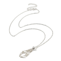 Silver 304 Stainless Steel Macrame Pouch Empty Stone Holder for Pendant Necklaces Making, with Slide Beaded and Brass Cable Chains, Silver, 19.69 inch(50cm), Tray: 51x6mm