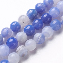 Cornflower Blue Natural Agate Beads Strands, Dyed, Round, Cornflower Blue, 10mm, Hole: 1mm, about 38pcs/strand, 14.56 inch(37cm)