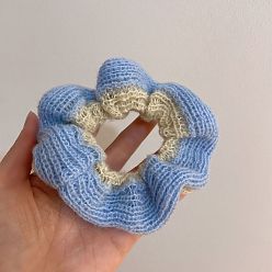 Light Blue Woolen Knitting Elastic Hair Accessories, for Girls or Women, Scrunchie/Scrunchy Hair Ties, Light Blue, 120mm