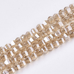PeachPuff Electroplate Glass Beads Strands, Faceted, Round, PeachPuff, 4~4.5x3.5mm, Hole: 1mm, about 100pcs/strand, 13.7 inch