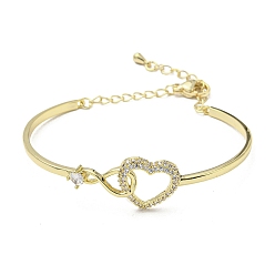 Golden Infinity Heart Brass with Clear Cubic Zirconia Cuff Bangle with Safety Chains, Golden, Inner Diameter: 2-1/8x1-5/8 inch inch(5.45x4.05cm)
