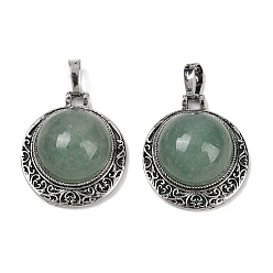 Зеленый Авантюрин Полукруглые подвески из натурального зеленого авантюрина, сплав драгоценных камней амулеты, античное серебро, без свинца и без кадмия, 25x22x8~9 мм, отверстие : 7x4 мм