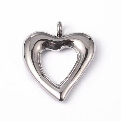 Stainless Steel Color 304 Stainless Steel Hollow Pendants, Heart, Stainless Steel Color, 31.5x26x5mm, Hole: 4mm