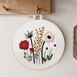 Flower DIY Embroidery Sets, Including Imitation Bamboo Embroidery Frame, Iron Pins, Embroidered Cloth, Cotton Colorful Embroidery Threads, Flower Pattern, 30x30x0.05cm