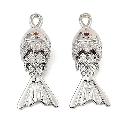 Платина Латунные микро проложить кубического циркония подвески, рыбы прелести, платина, 21.5x9x5.5 мм, отверстие : 1.2 мм