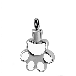 White Openable Stainless Steel Memorial Urn Ashes Pendants, with Enamel, Paw Print, White, 26.5x16.5mm