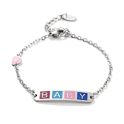 Разноцветный 201 браслеты в форме сердца и прямоугольника из нержавеющей стали с звеньями Word Baby, женские браслеты с эмалью, красочный, 6-1/2 дюйм (16.5 см)