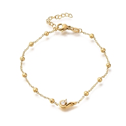 Птица 304 браслеты из нержавеющей стали с кубическим цирконием, золотые круглые шарики для женщин, птица, 6-7/8 дюйм (17.5 см)