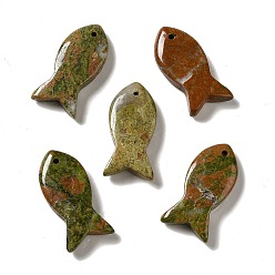 Unakite Natural Unakite Pendants, Fish Charms, 39x20x7~7.5mm, Hole: 2.3mm