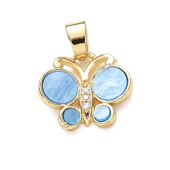 Светло-Голубой Латунные микро проложить кубического циркония подвески, бабочки прелести, cmолой, реальный 18 k позолоченный, долговечный, без кадмия и без свинца, стойки покрытие, Небесно-голубой, 14.5x15.5x3.5 мм, отверстие : 3.4x5.7 мм