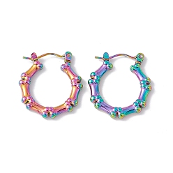 Rainbow Color Ion Plating(IP) 304 Stainless Steel Dog Bone Wrap Hoop Earrings for Women, Rainbow Color, 23x21x3mm, Pin: 0.6mm