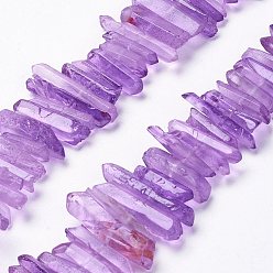 Dark Orchid Natural Quartz Crystal Points Beads Strands, Dyed, Nuggets, Dark Orchid, 15~30x4~8x4~7mm, Hole: 1mm, 8 inch