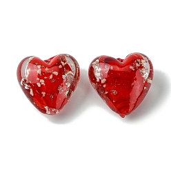 Red Luminous Handmade Gold Sand Lampwork Beads, Glow in the Dark, Heart, Red, 20.5x20x12mm, Hole: 1.8mm