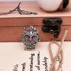 Antique Silver Brass Bead Cage Pendants, Owl Cage Charms for Chime Ball Pendant Necklace Making, Antique Silver, 21mm