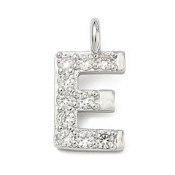 Letter E Латунные микропаве прозрачные подвески с фианитом, без кадмия и без свинца, долговечный, стойки покрытие, платина, Письмо E, 17.5x9.5x2.5 мм, отверстие : 2.5 мм
