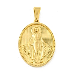 Золотой Ионное покрытие (ip) 304 подвески из нержавеющей стали, овал со святым шармом, золотые, 35.5x26x4 мм, отверстие : 9.5x5 мм