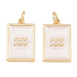 Aquarius Brass Enamel Pendants, Rectangle Charms, Rack Plating, Cadmium Free & Lead Free, Long-Lasting Plated, Golden, Aquarius Charms, 17.5x11x2mm, Hole: 3mm