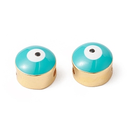 Бирюза Экологически чистые подвески из латуни с покрытием из эмали, долговечный, без свинца и без кадмия, реальный 18 k позолоченный, плоские круглые с сглаза, бирюзовые, 8.5x6 мм, отверстие : 2x3.5 мм