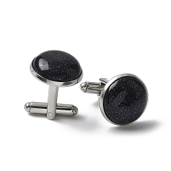 Синий Драгоценный Камень 304 пуговицы на манжетах из нержавеющей стали., с синтетическим голубым Голдстоун, для аксессуаров одежды, полукруглый, 30~31x17.5 мм