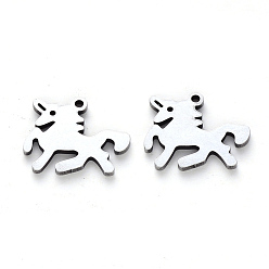 Stainless Steel Color 304 Stainless Steel Charms, Laser Cut, Horse, Stainless Steel Color, 13x15x1mm, Hole: 1.2mm