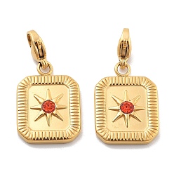 Гиацинт Прямоугольник со звездой 304 подвесные украшения из нержавеющей стали со стразами, украшения с застежкой в виде клешни лобстера, ионное покрытие (ip), реальный 14 k позолоченный, гиацинт, 30 мм