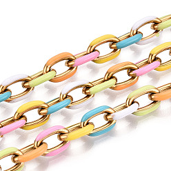 Разноцветный 304 Эмалированные кабельные цепи из нержавеющей стали, овальные, несварные, ионное покрытие (ip), золотые, красочный, 11x8x2 мм