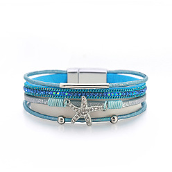SZ00221-2 Fashionable Diamond Starfish Bracelet - Casual Vacation Style, Beaded Jewelry.
