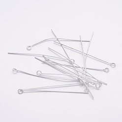 Silver Iron Eye Pin, Cadmium Free & Lead Free, Silver, 45x0.7mm, Hole: 2mm, about 6000pcs/1000g
