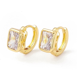 Real 18K Gold Plated Clear Cubic Zirconia Rectangle Hoop Earrings, Rack Plating Brass Jewelry for Women, Cadmium Free & Lead Free, Real 18K Gold Plated, 15.5x13x7.5mm, Pin: 0.8mm