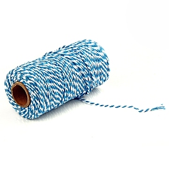 Deep Sky Blue 100M Macrame 2-Ply Cotton Braid Thread, with Spool, Round, Deep Sky Blue, 2mm, about 109.36 Yards(100m)/Roll