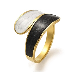 Real 18K Gold Plated 304 Stainless Steel Teardrop Open Cuff Ring, with Enamel, Real 18K Gold Plated, US Size 8 1/2(18.5mm)
