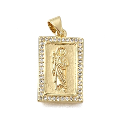 Настоящее золото 18K Латунные микропаве прозрачные подвески с фианитом, прямоугольник амулеты, реальный 18 k позолоченный, без кадмия и без свинца, стойки покрытие, долговечный, реальный 18 k позолоченный, 20.5x12x2.5~3 мм, отверстие : 3.5x4 мм