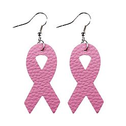 Бледно-Розовый Серьги-подвески из искусственной кожи в форме ленты с символикой осведомленности, платина, розовый жемчуг, 70x26 мм