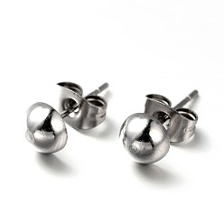 Stainless Steel Color 304 Stainless Steel Ear Studs, Hypoallergenic Earrings, Half Round, Stainless Steel Color, 8mm, Pin: 0.7mm