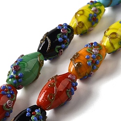 Mixed Color Handmade Lampwork Beads, Rice wit Flower, Mixed Color, 23x12~13mm, Hole: 1.6mm