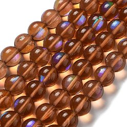 Brun Saddle Brins synthétiques de perles de lune, ronde, selle marron, 10mm, Trou: 1mm, Environ 19 pcs/chapelet, 7.48 pouce (19 cm)