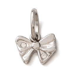 Stainless Steel Color 304 Stainless Steel Micro Pave Clear Cubic Zirconia Charms, Bowknot Charms, Stainless Steel Color, 6.5x7.5x1.5mm, Hole: 4x2.5mm