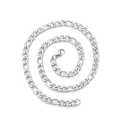 Stainless Steel Color Men's 201 Stainless Steel Figaro Chains Necklace, Stainless Steel Color, 19.69 inch(50cm), Wide: 7mm
