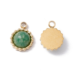 African Jade Natural African Jade Charms, with Ion Plating(IP) Real 24K Gold Plated 304 Stainless Steel Findings, Flower, 8x6x3mm, Hole: 1.1mm