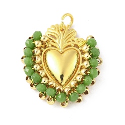 Средний Морско-зеленый Сплав стекла подвески, сердце, с петлей, долговечный, без кадмия и без свинца, стойки покрытие, реальный 18 k позолоченный, средний морской зеленый, 31x28x7.5 мм, отверстие : 5.6 мм