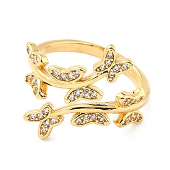 Real 18K Gold Plated Brass Micro Pave Cubic Zirconia Cuff Ring, Long-Lasting Plated, Butterfly, Real 18K Gold Plated, US Size 5(15.7mm)