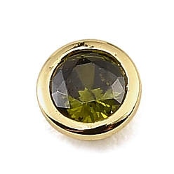 Dark Olive Green Brass Pave Cubic Zirconia Cabochons, Flat Round, Faceted, Pointed Back, Rack Plating, Long-Lasting Plated, Cadmium Free & Lead Free, Real 18K Gold Plated, Dark Olive Green, 5x2.5mm