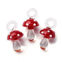 Темно-Красный Подвески лэмпворк ручной работы, неровный, гриб, темно-красный, 24.5~29.5x15~18.5 мм, отверстие : 2~5 мм