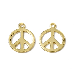 Real 18K Gold Plated Rack Plating Brass Charms, Long-Lasting Plated, Cadmium Free & Nickel Free & Lead Free, Flat Round with Peace Sign Charm, Real 18K Gold Plated, 10x8x0.5mm, Hole: 1mm