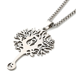 Stainless Steel Color 304 Stainless Steel Pendant Necklaces for Women Men, Tree of Life, Stainless Steel Color, 23.54 inch(59.8cm)